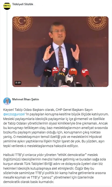 ÖZEL SAMİMİ İSE TTB’YE BASKI KURMALI