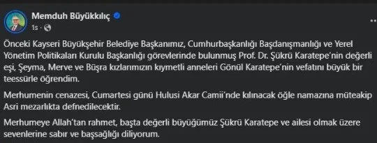 Şükrü Karatepe’nin eşi hayatını kaybetti
