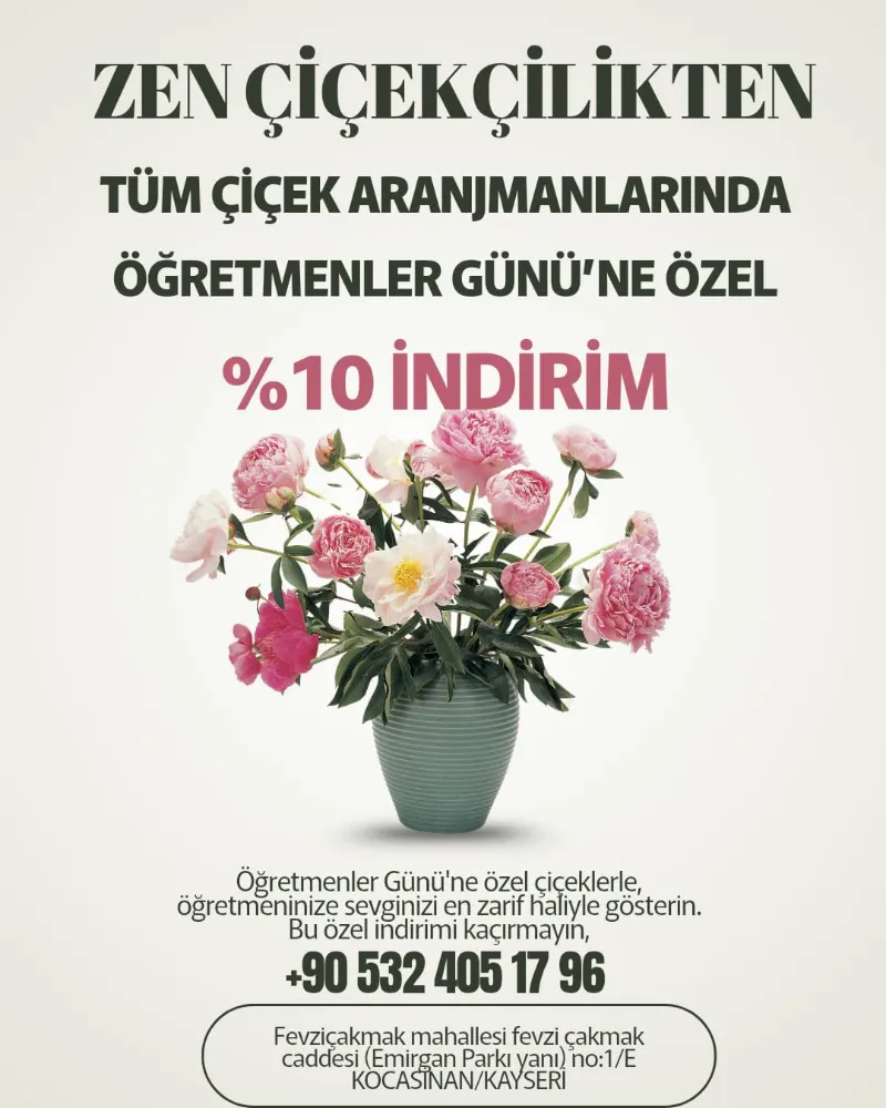 ZEN ÇiÇEKÇİLİKTEN ÖĞRETMENLER GÜNÜNE ÖZEL İNDİRİM