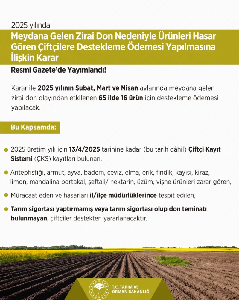 ZARAR EDEN MEYVE ÜRETİCİLERİNE DESTEK